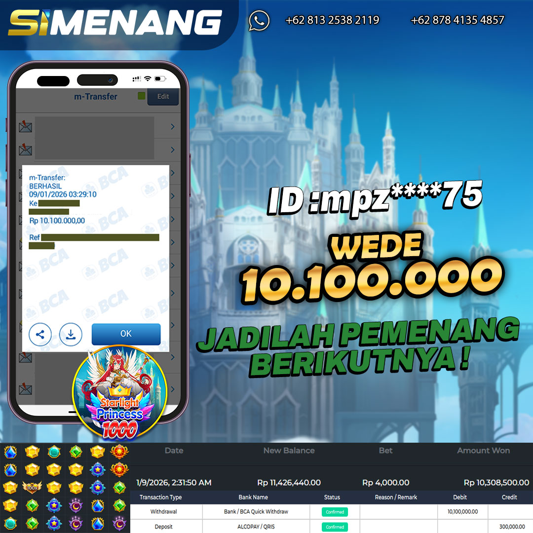 Bukti WD SIMENANG 10,1 juta Starlight Princess 1000 9 Januari 2026