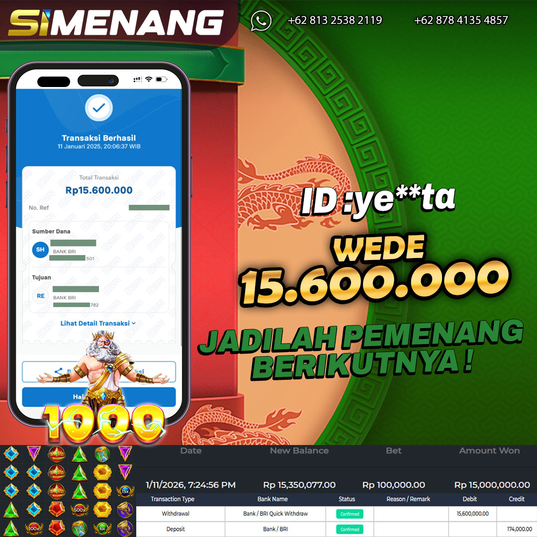 Bukti WD SIMENANG 15,6 juta Gates of Olympus 1000 11 Januari 2026