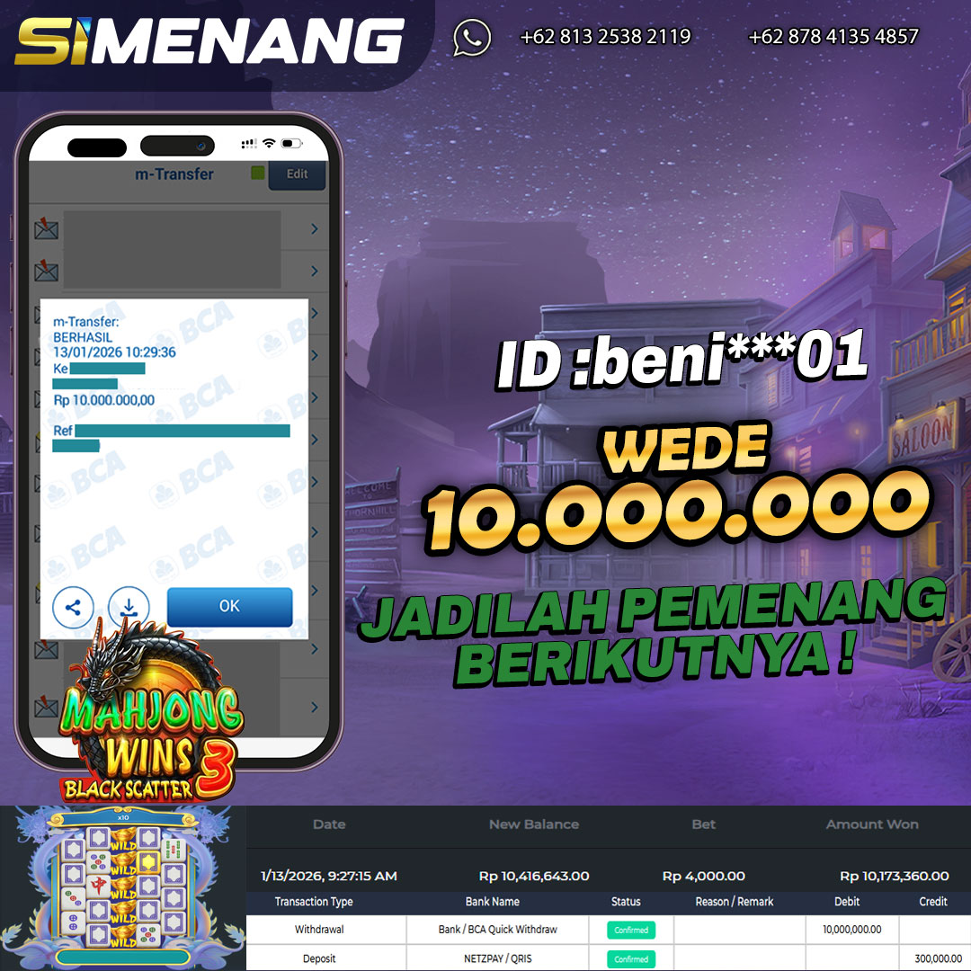 Bukti WD SIMENANG 10 juta Mahjong Wins 3 13 Januari 2026
