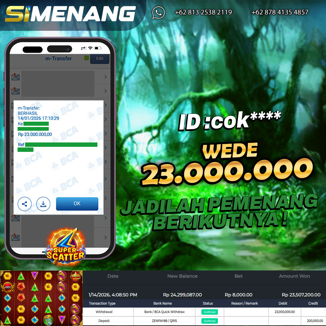 Bukti WD SIMENANG 23 juta Gates of Olympus Super Scatter 14 Januari 2026