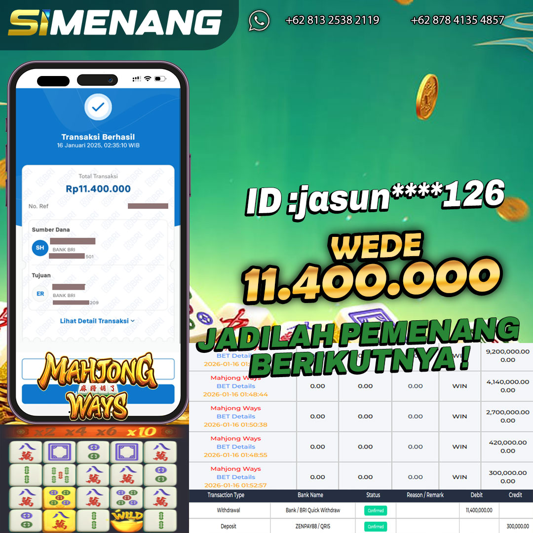 Bukti WD SIMENANG 11,4 juta Mahjong Ways 16 Januari 2026