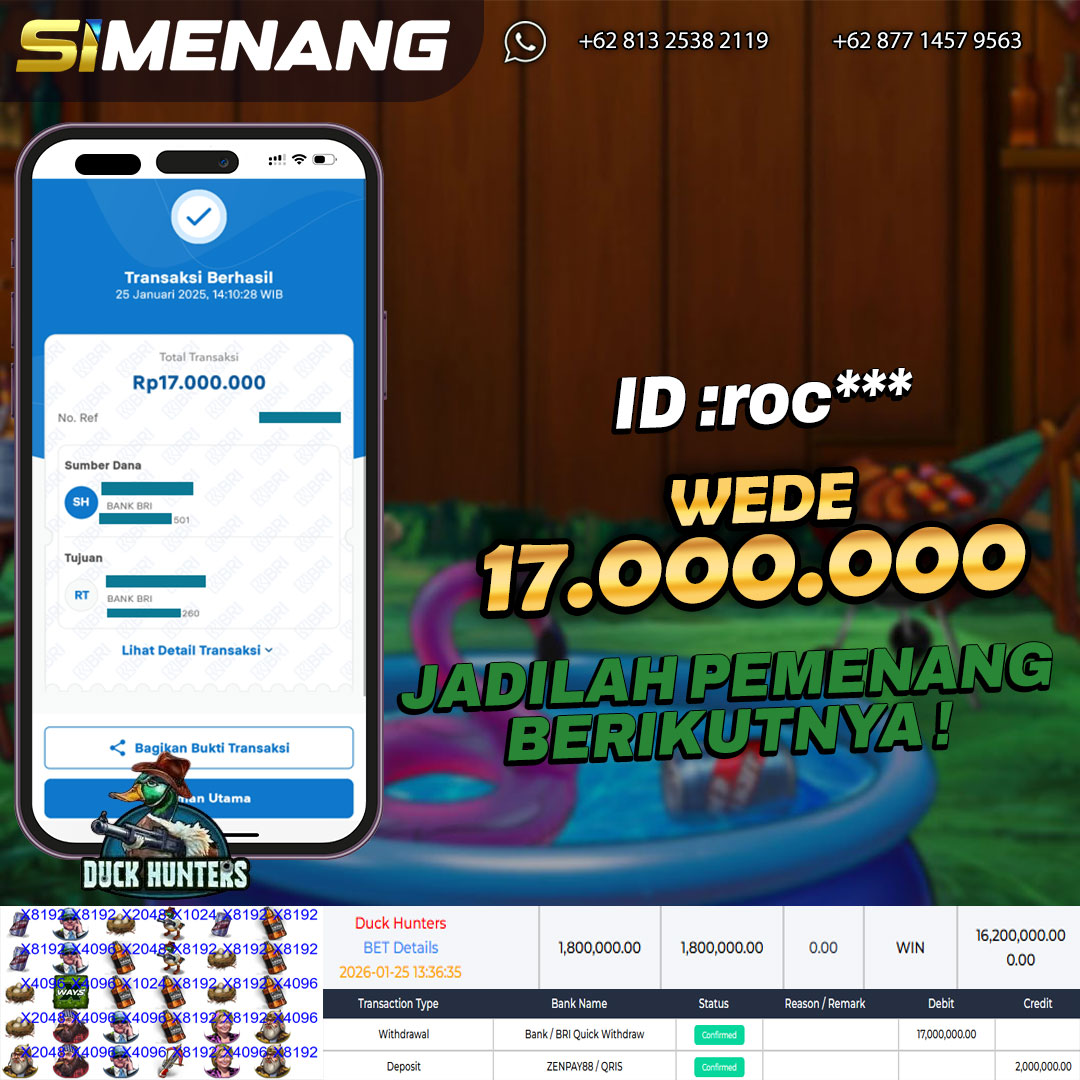 Bukti WD SIMENANG 17 juta Duck Hunters 25 Januari 2026
