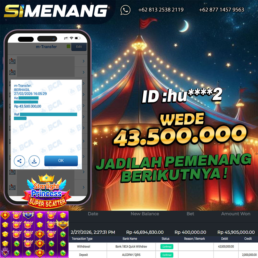 Bukti WD SIMENANG 43,5 juta Starlight Princess Super Scatter 27 Februari 2026