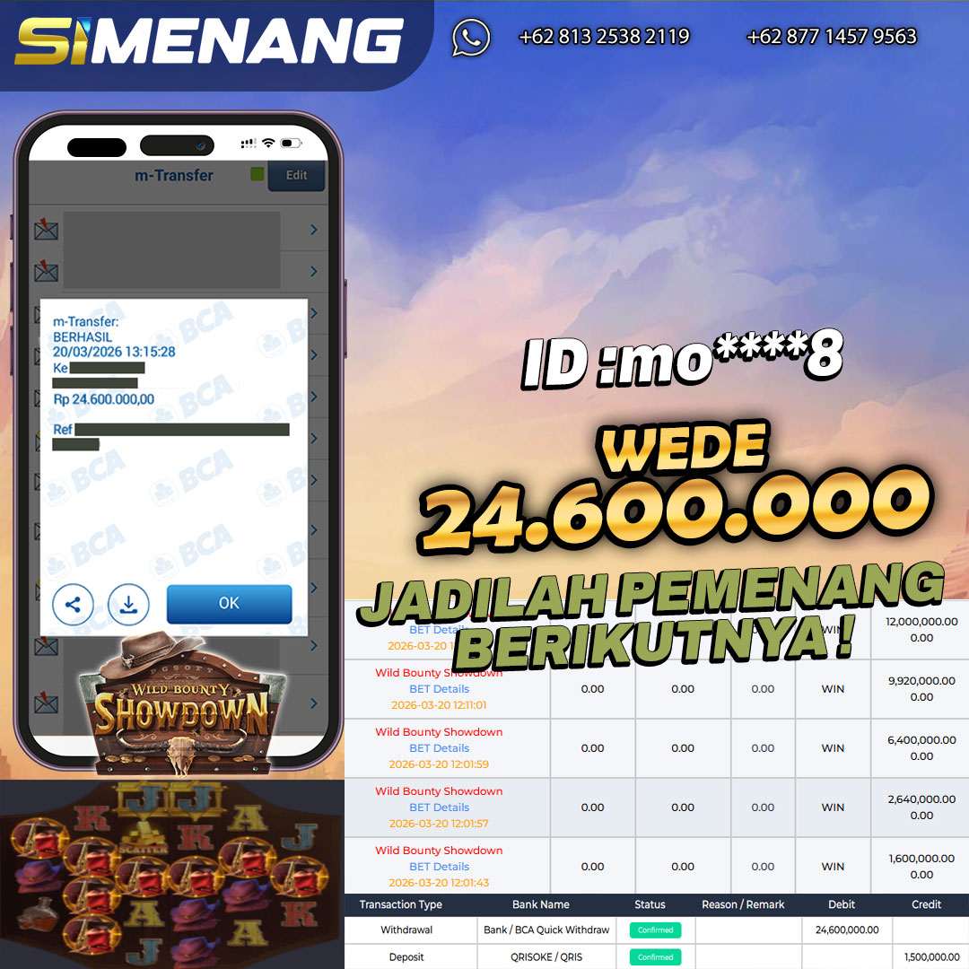 Bukti WD SIMENANG 24,6 juta Wild Bonuty Showdown 20 Maret 2026