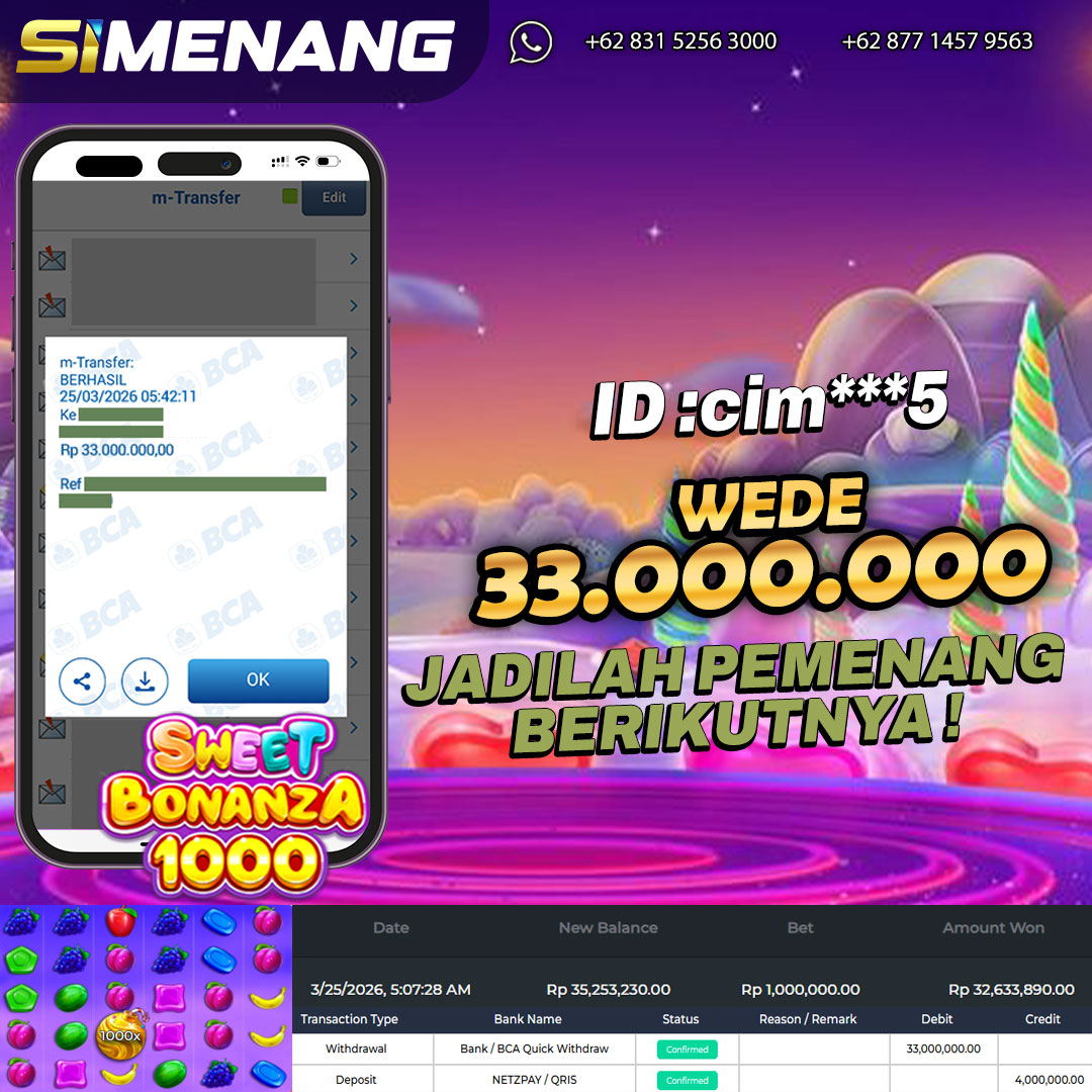 Bukti WD SIMENANG 33 juta Sweet Bonanza 1000 25 Maret 2026
