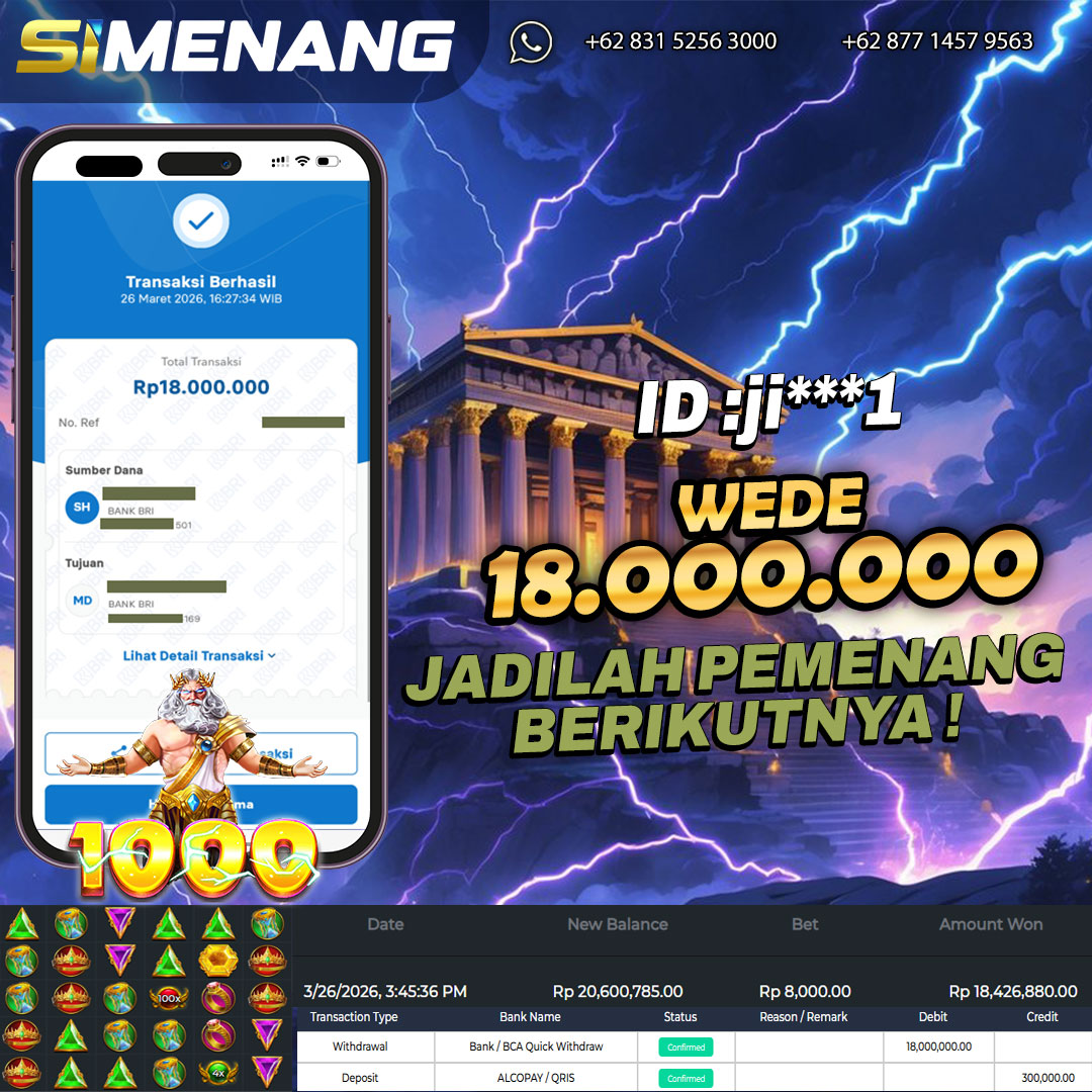 Bukti WD SIMENANG 18 juta Gates of Olympus 1000 26 Maret 2026