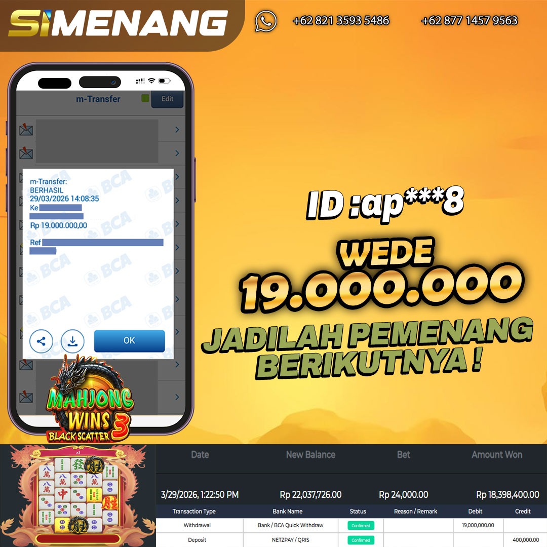 Bukti WD SIMENANG 19 juta Mahjong Wins 3 Black Scatter 29 Maret 2026