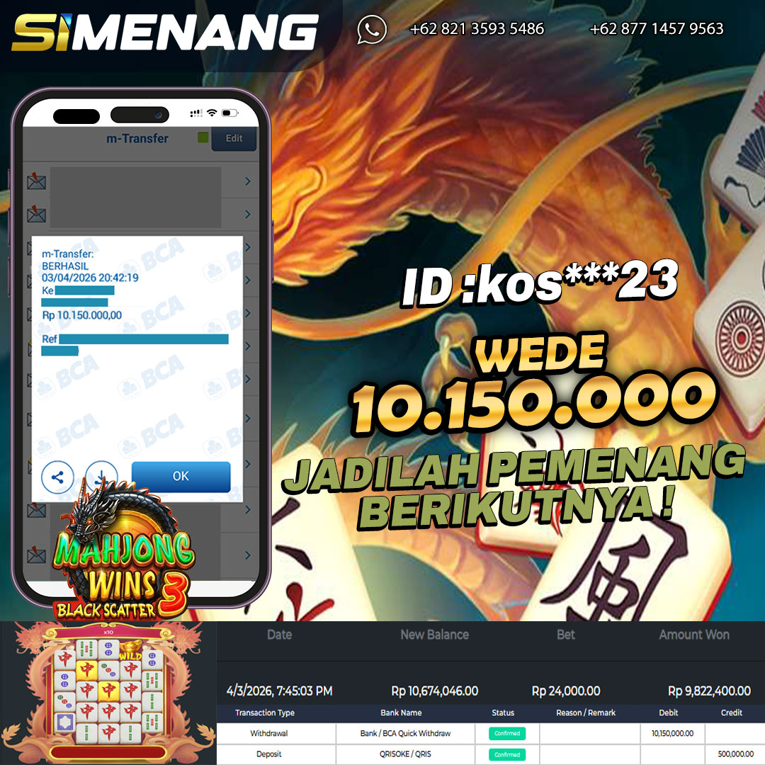 Bukti WD SIMENANG 10,1 juta Mahjong Wins 3 Black Scatter 3 April 2026