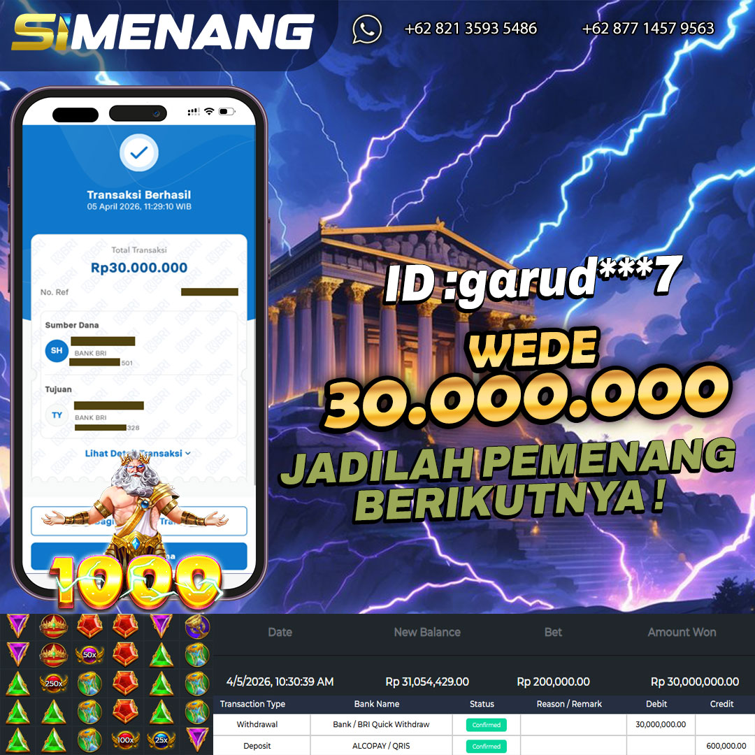 Bukti WD SIMENANG 30 juta Gates of Olympus 1000 5 April 2026