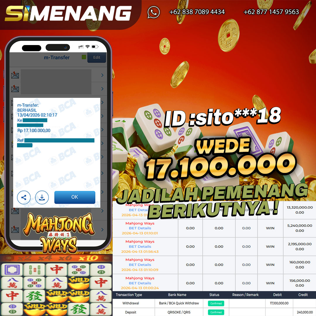 Bukti WD SIMENANG 17,1 juta Mahjong Ways 13 April 2026