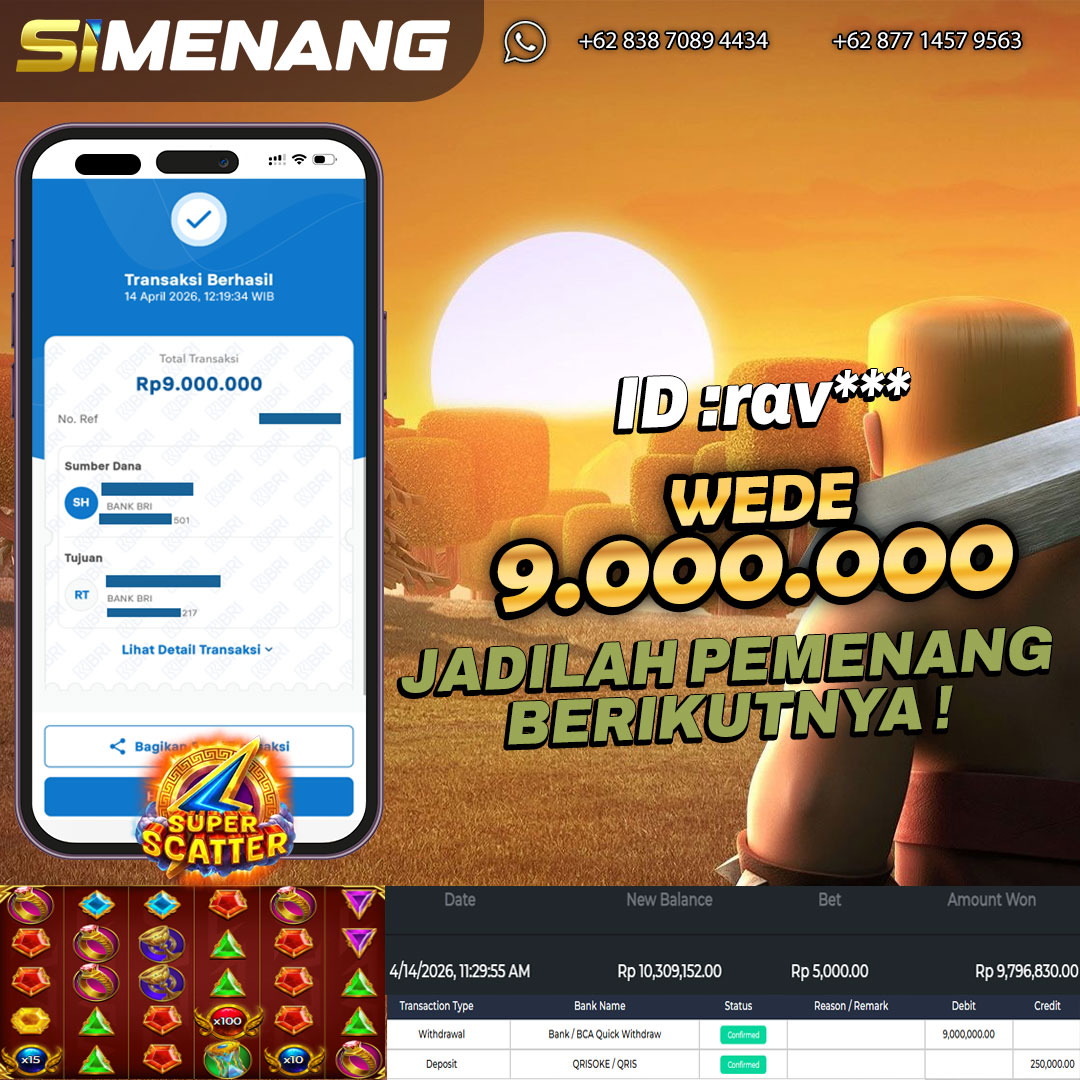 Bukti WD SIMENANG 9 juta Gates of Olympus Super Scatter 14 April 2026