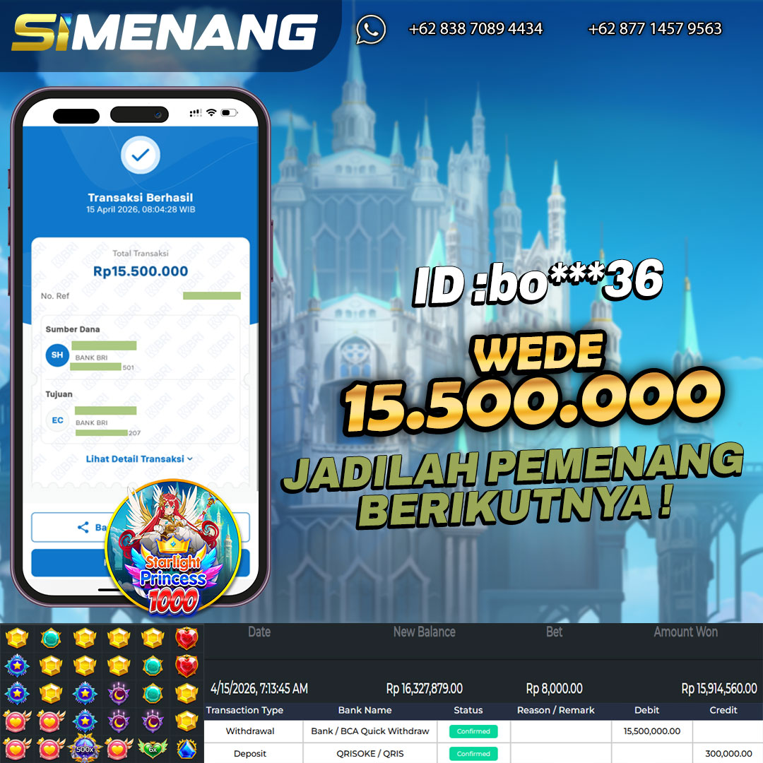 Bukti WD SIMENANG 15,5 juta Starlight Princess 1000 15 April 2026