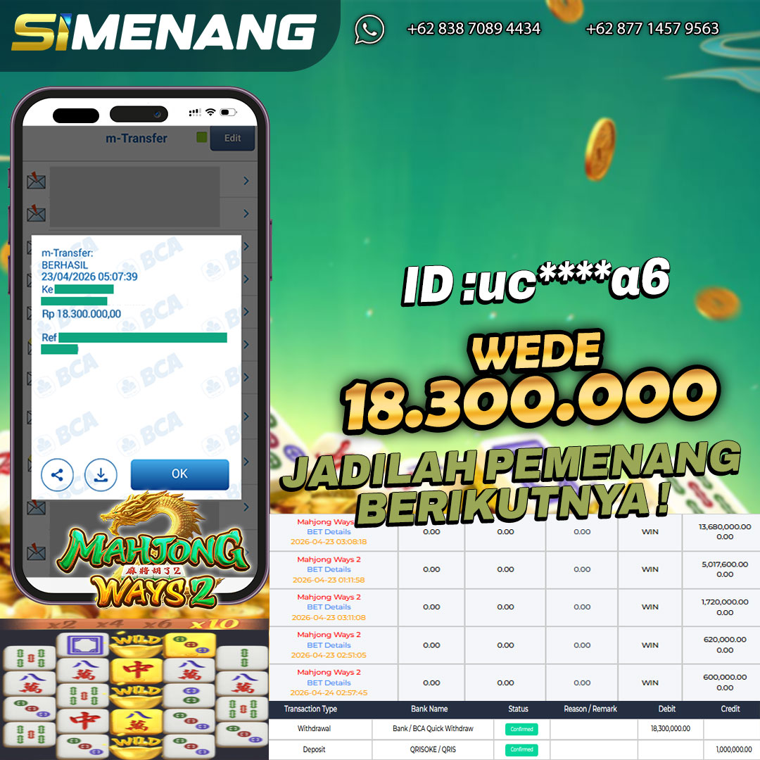 Bukti WD SIMENANG 18,3 juta Mahjong Ways 2 23 April 2026