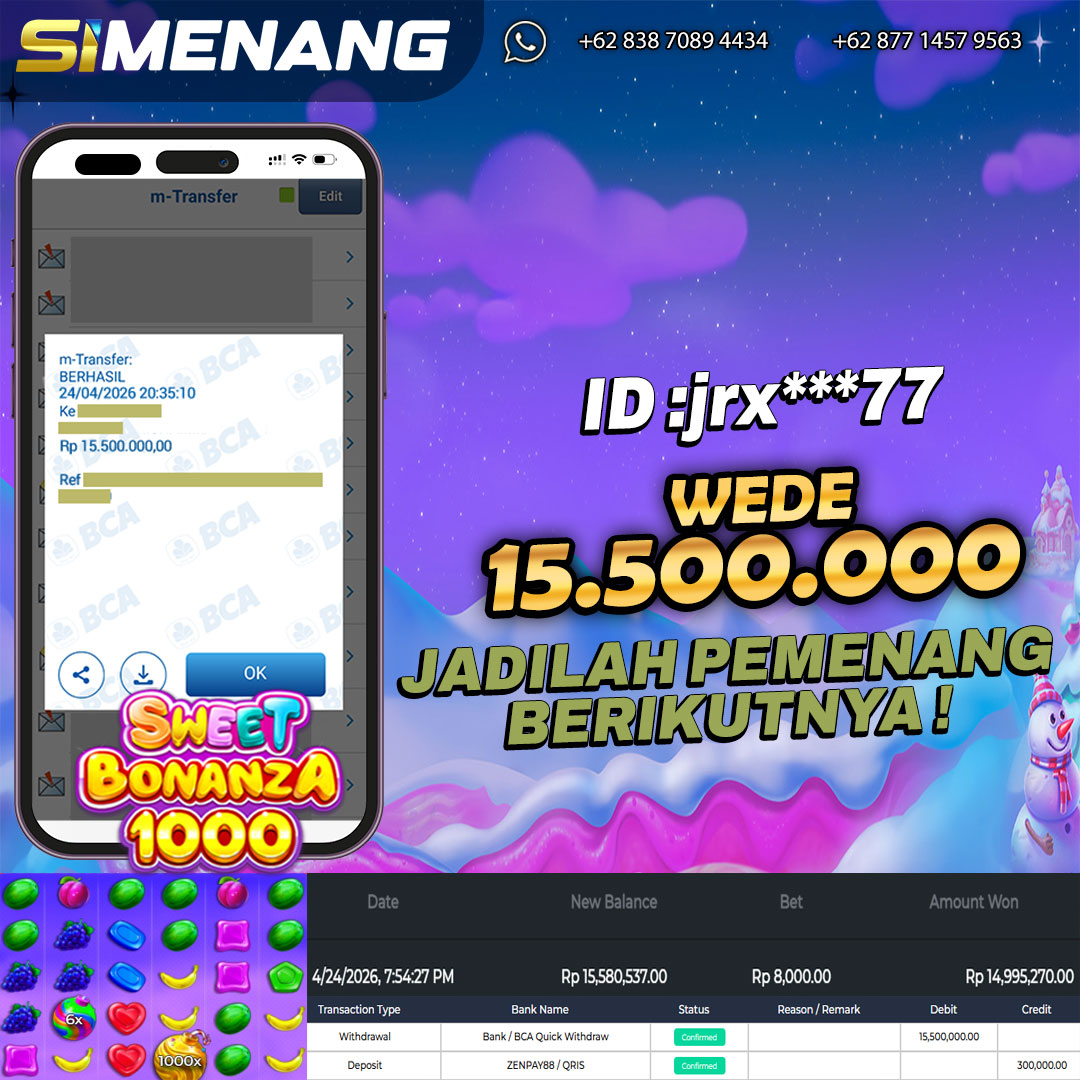 Bukti WD SIMENANG 15,5 juta Sweet Bonanza 1000 24 April 2026