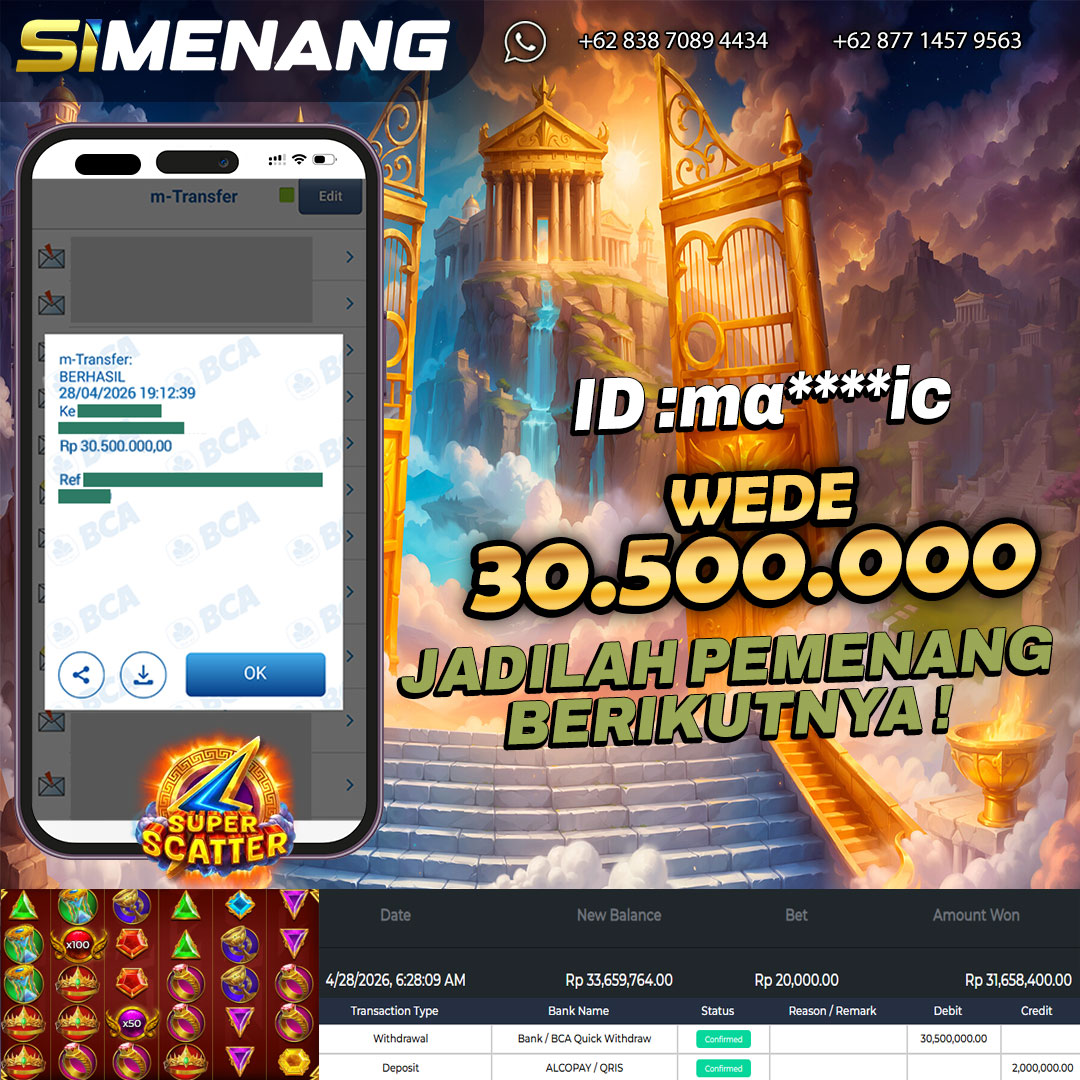 Bukti WD SIMENANG 30,5 juta Gates of Olympus Super Scatter 28 April 2026