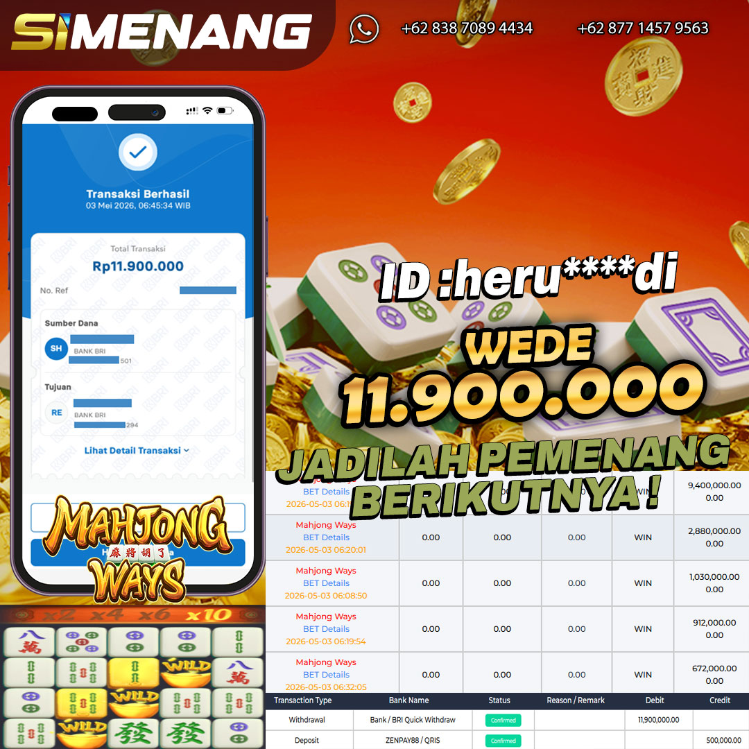 Bukti WD SIMENANG 11,9 juta Mahjong Ways 3 Mei 2026